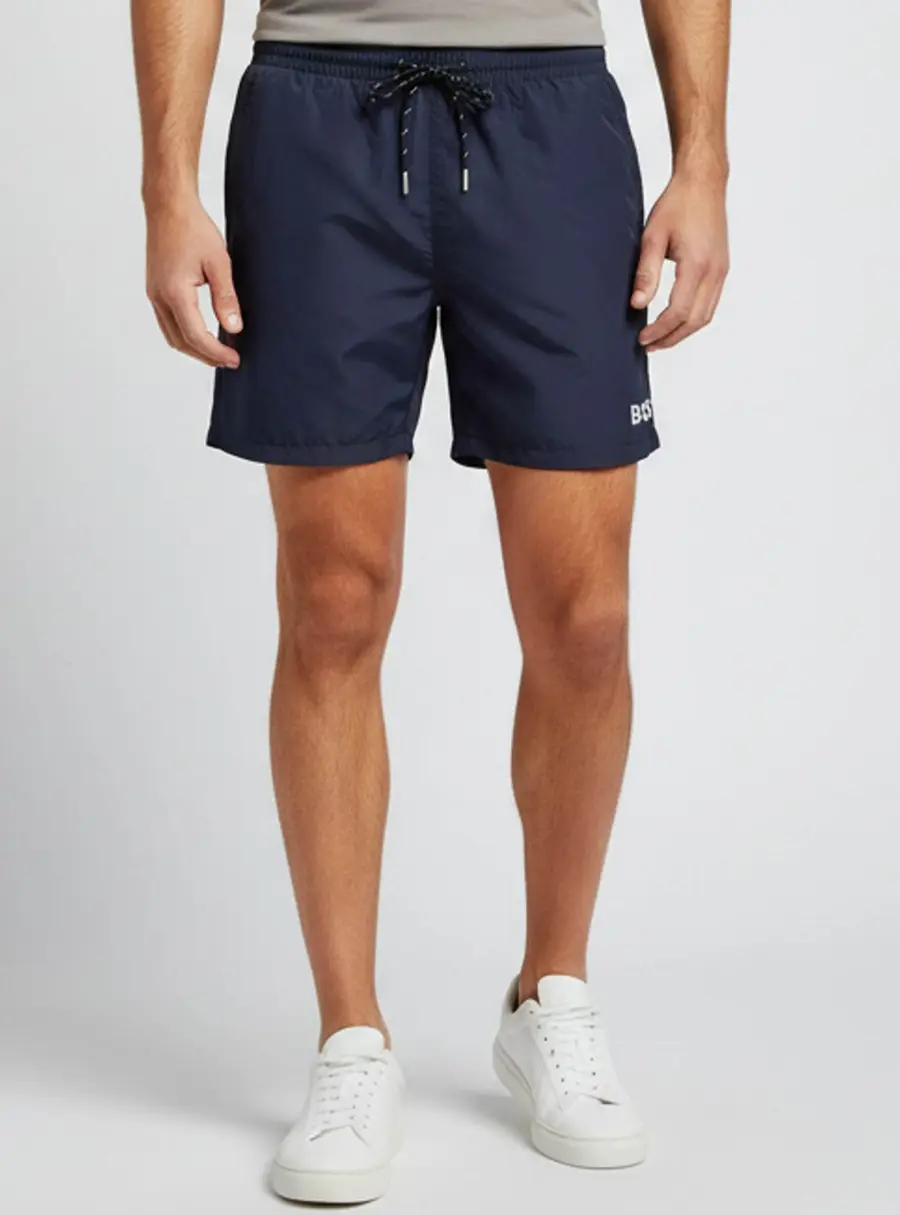 Boss By Hugo Boss Navy Blue Logo Print Synthetic Starfish Swim Shorts M
