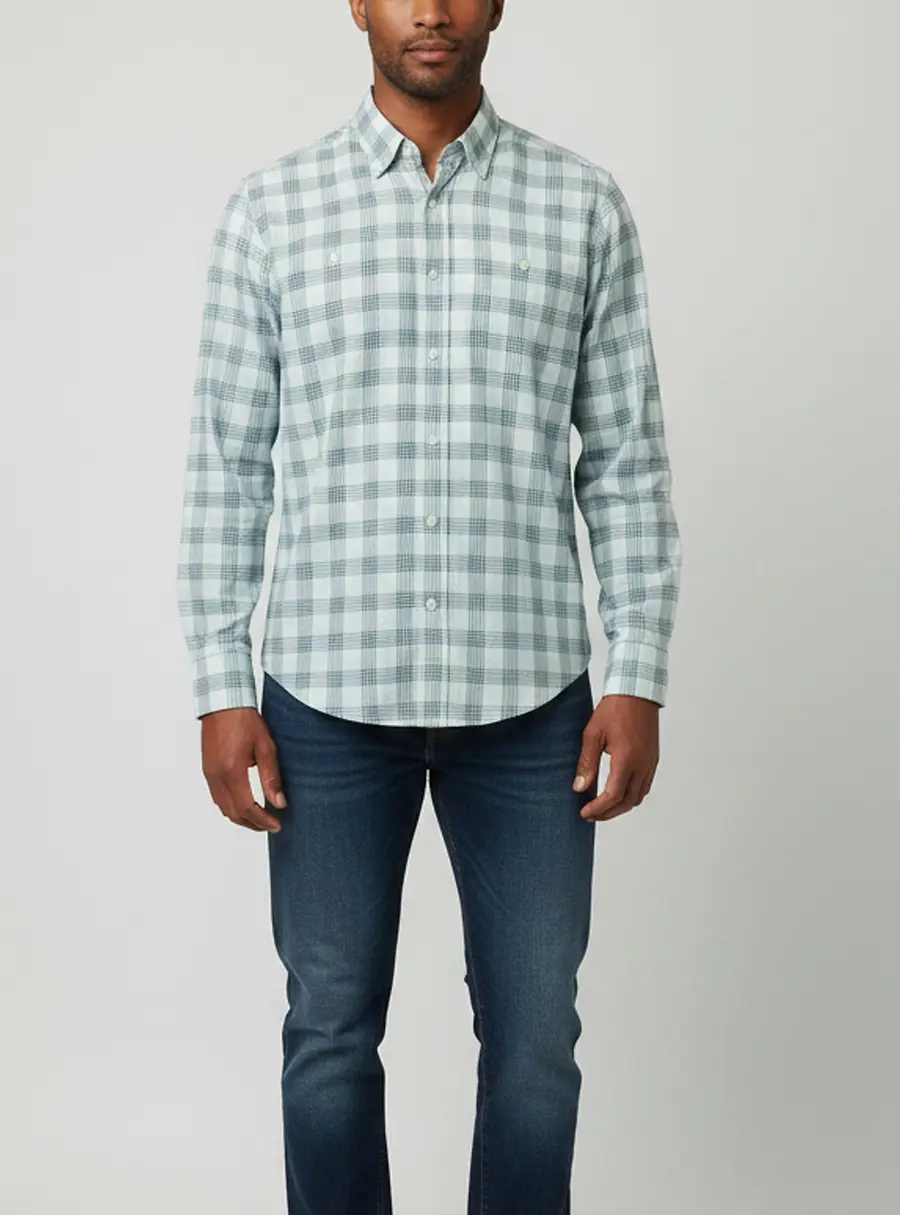Boss By Hugo Boss Plaid Print Cotton Marcello Button Up Shirt L