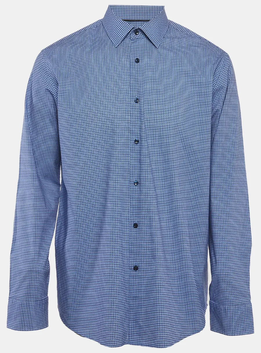 Boss by Hugo Boss Blue Printed Stretch Cotton Long Sleeve Shirt XL