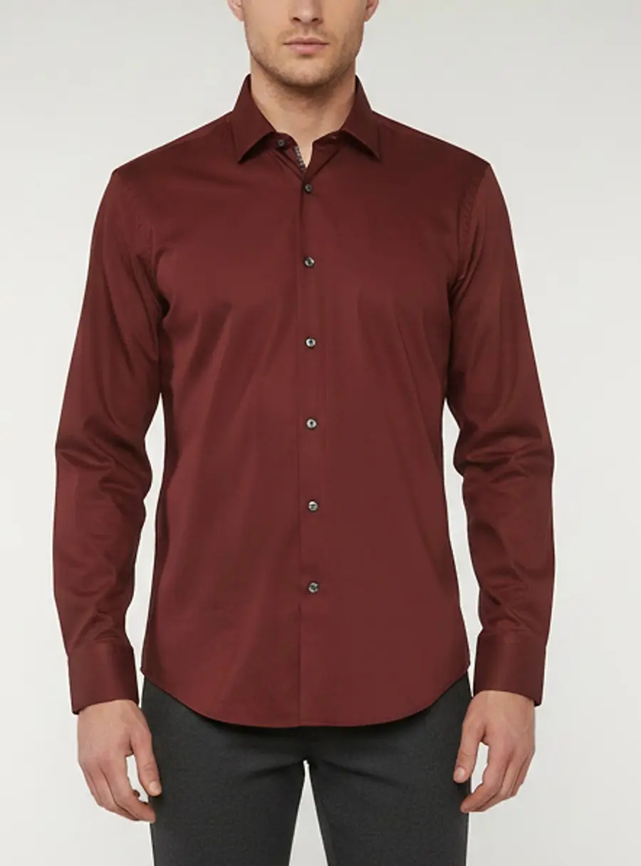 Boss By Hugo Boss Burgundy Poplin Regular Fit Gelson Shirt L