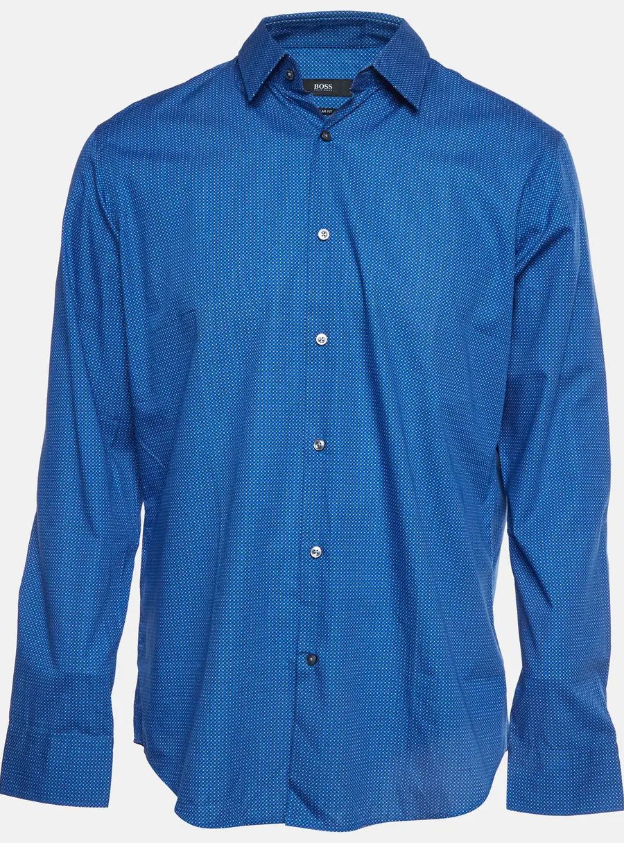 Boss By Hugo Boss Blue Geometric Print Poplin Regular Fit Eliott Shirt L