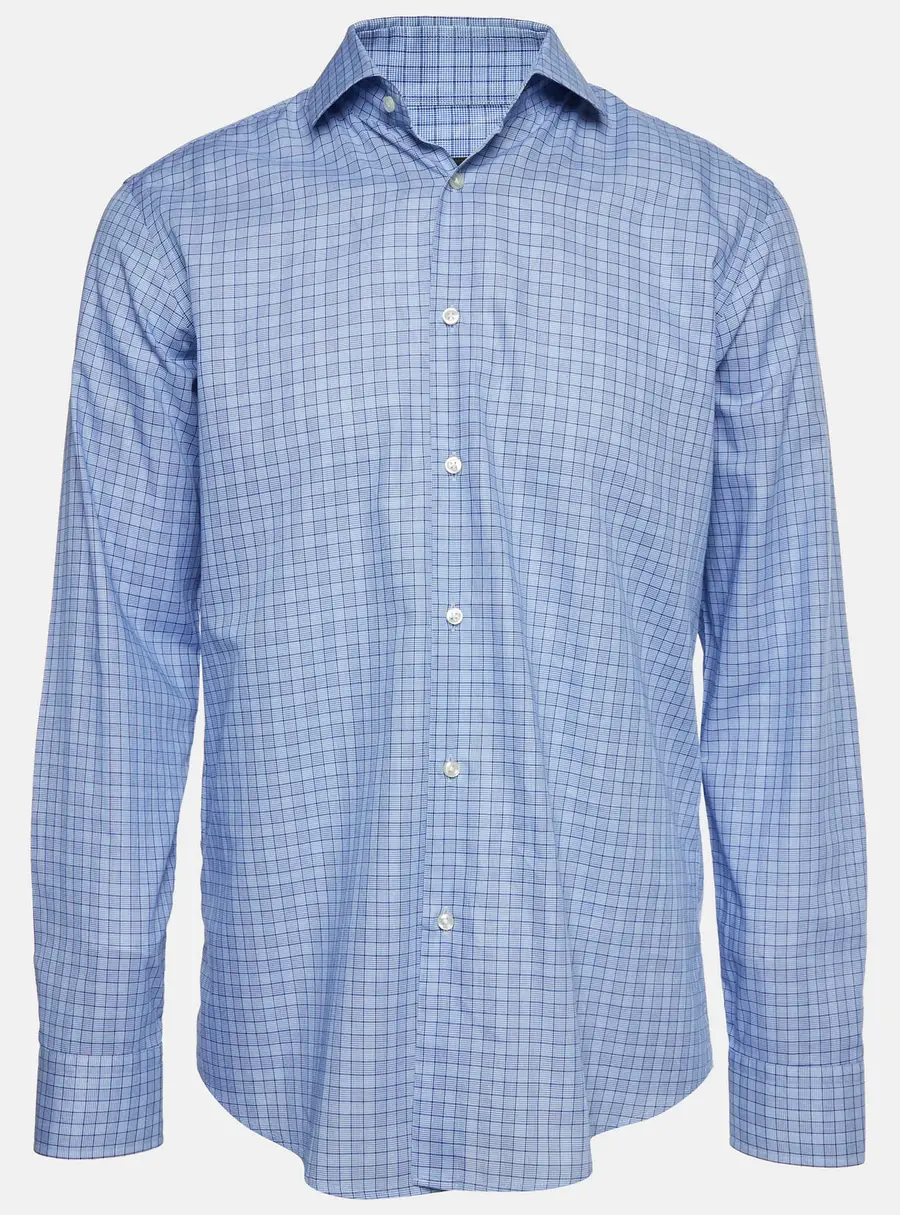 Boss By Hugo Boss Blue Check Print Poplin Gordon Shirt L
