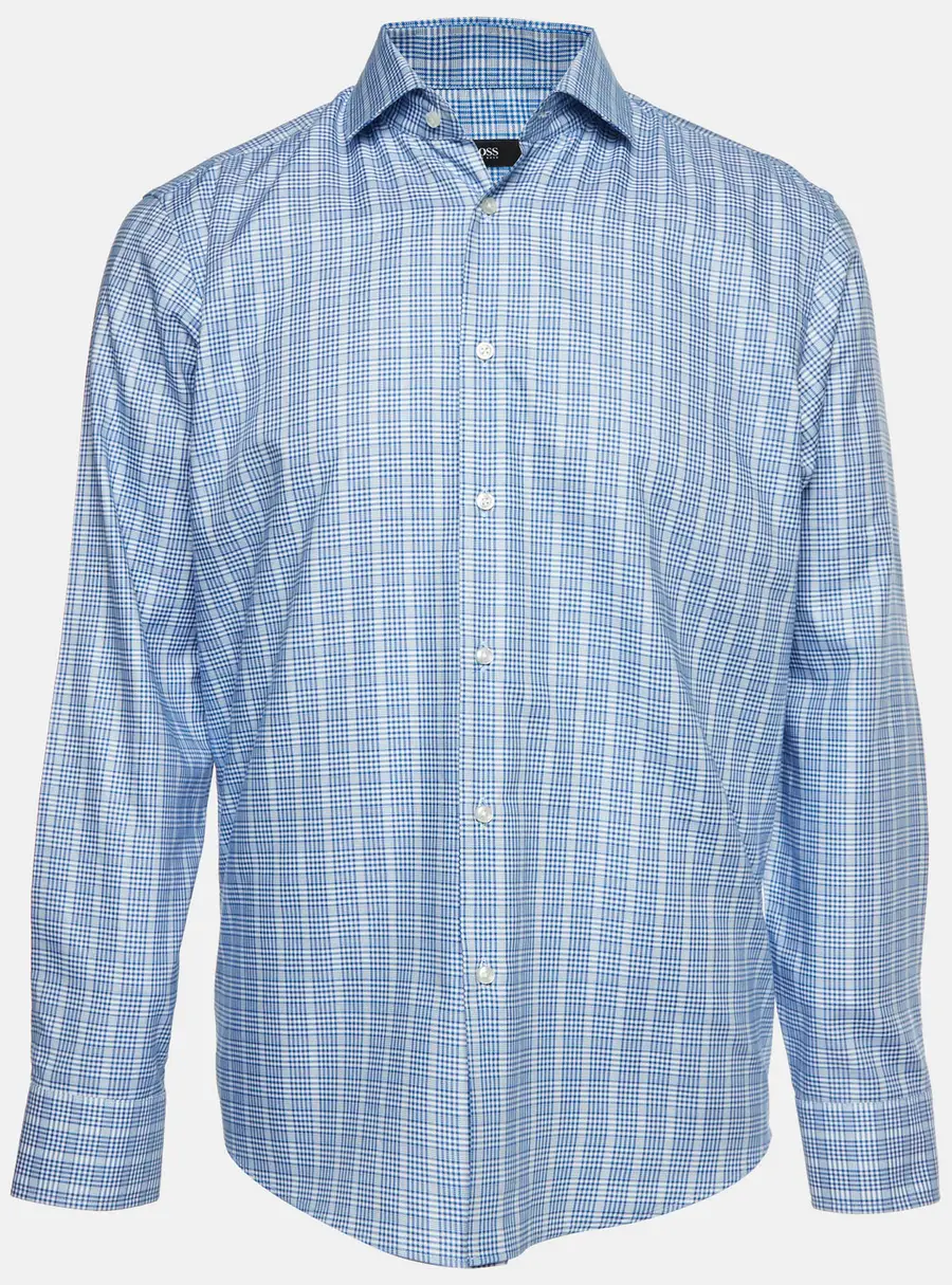 Boss By Hugo Boss Blue Checked Cotton Regular Fit Gordon Shirt L
