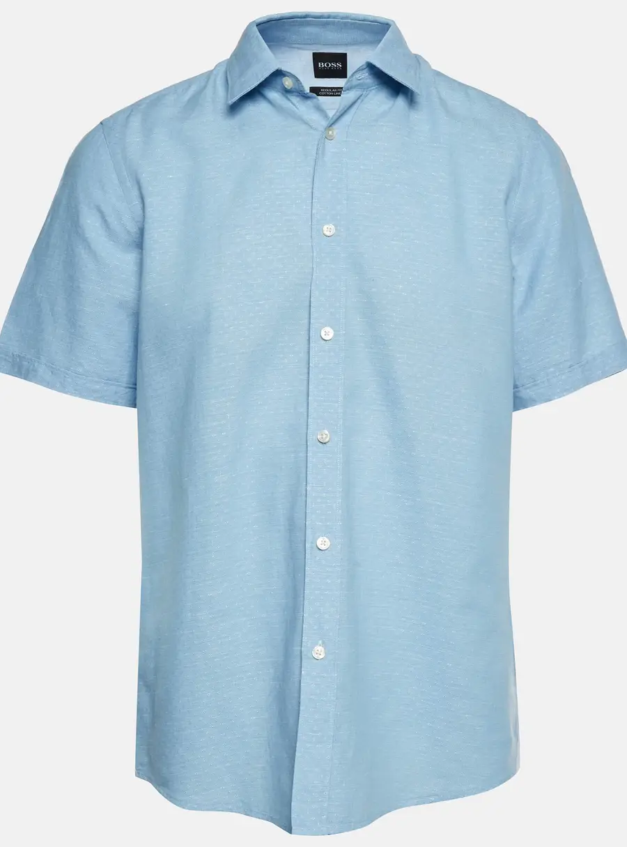 Boss By Hugo Boss Blue Cotton Linen Blend Luka Shirt L