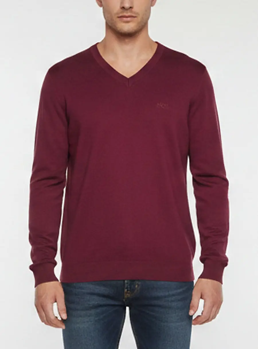 Boss By Hugo Boss Maroon Cotton Knit V- Neck Badu Sweatshirt XL