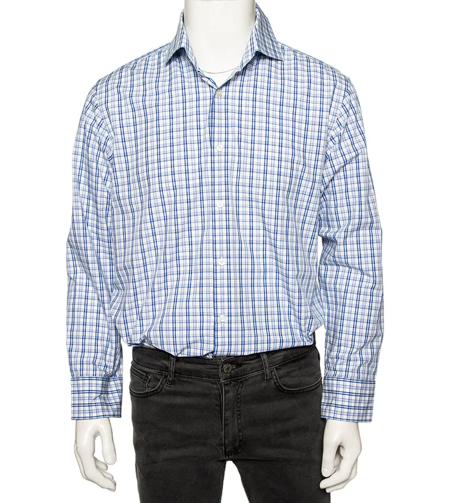 Boss By Hugo Boss Blue Checkered Cotton Button Front Regular Fit Shirt XL