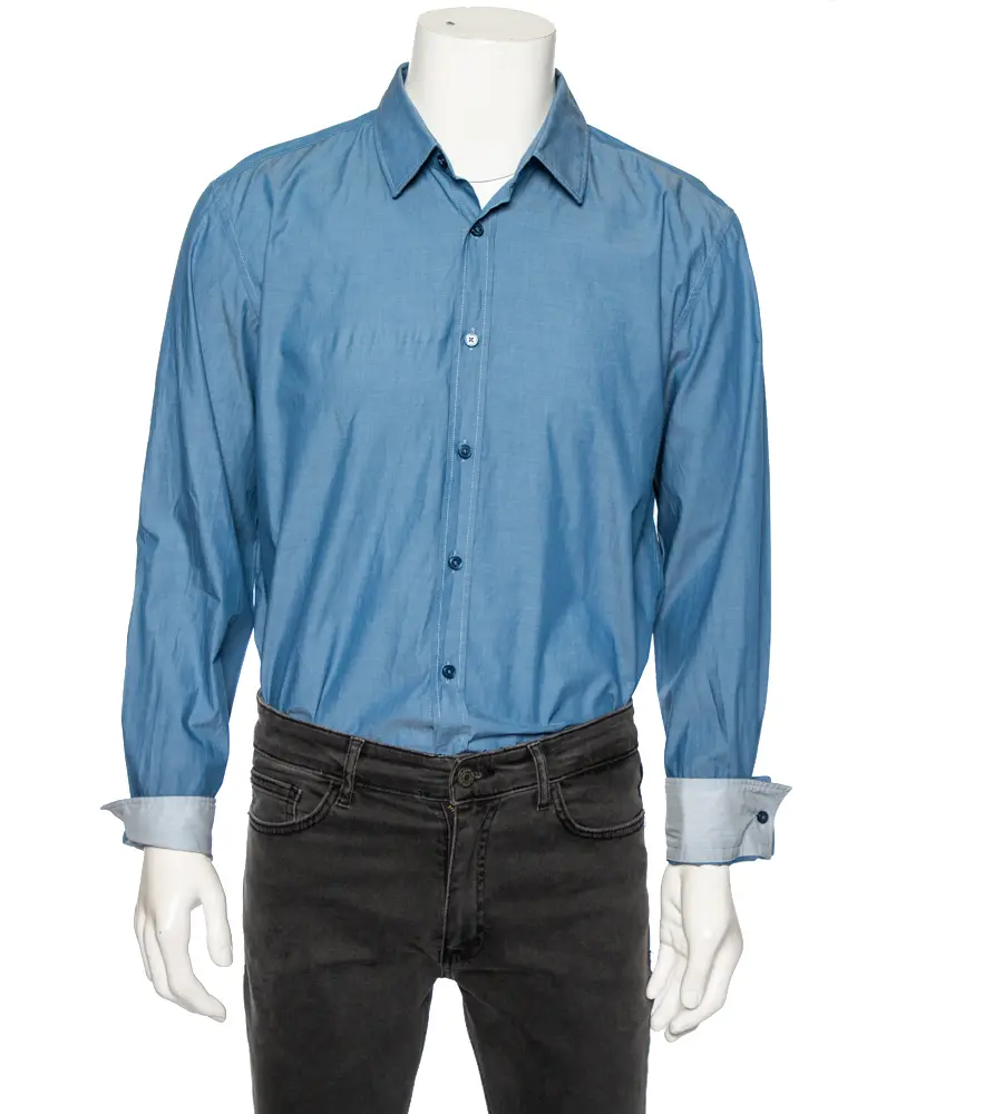 Boss By Hugo Boss Blue Cotton Button Front Slim Fit Stretch Shirt XL
