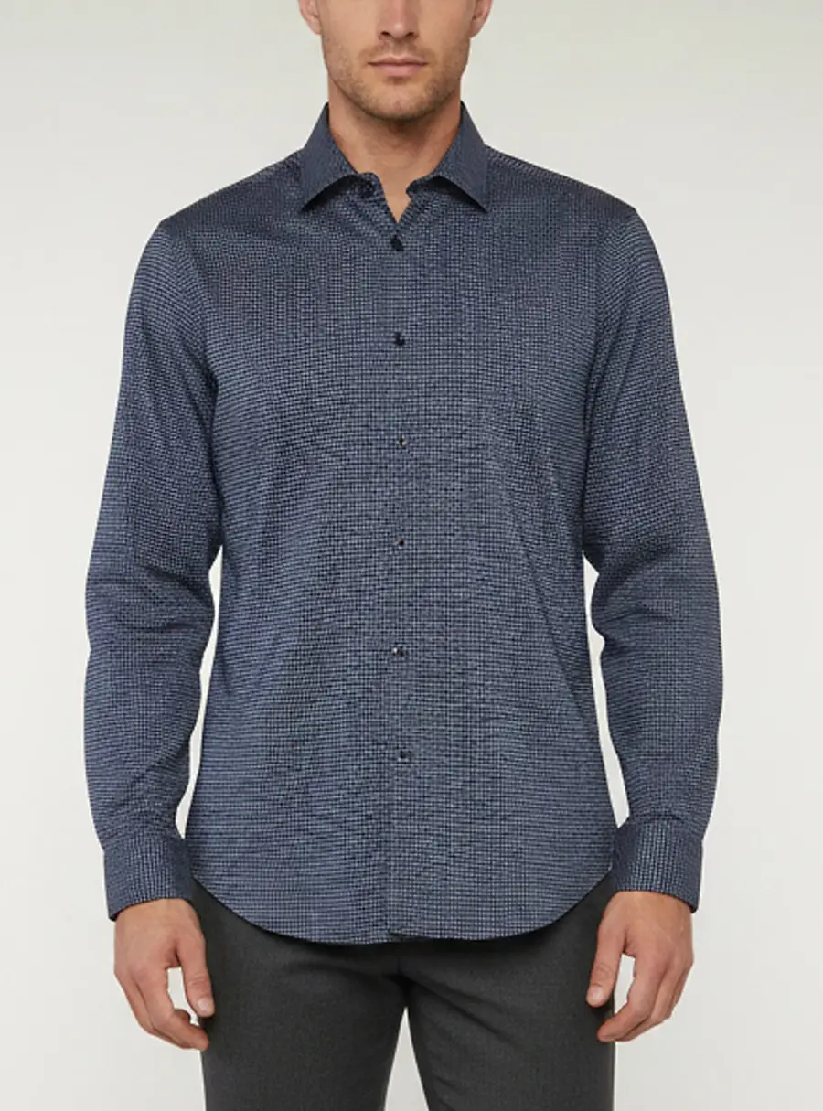 Boss By Hugo Boss Navy Blue Geometric Dotted Print Poplin Elliot Shirt L