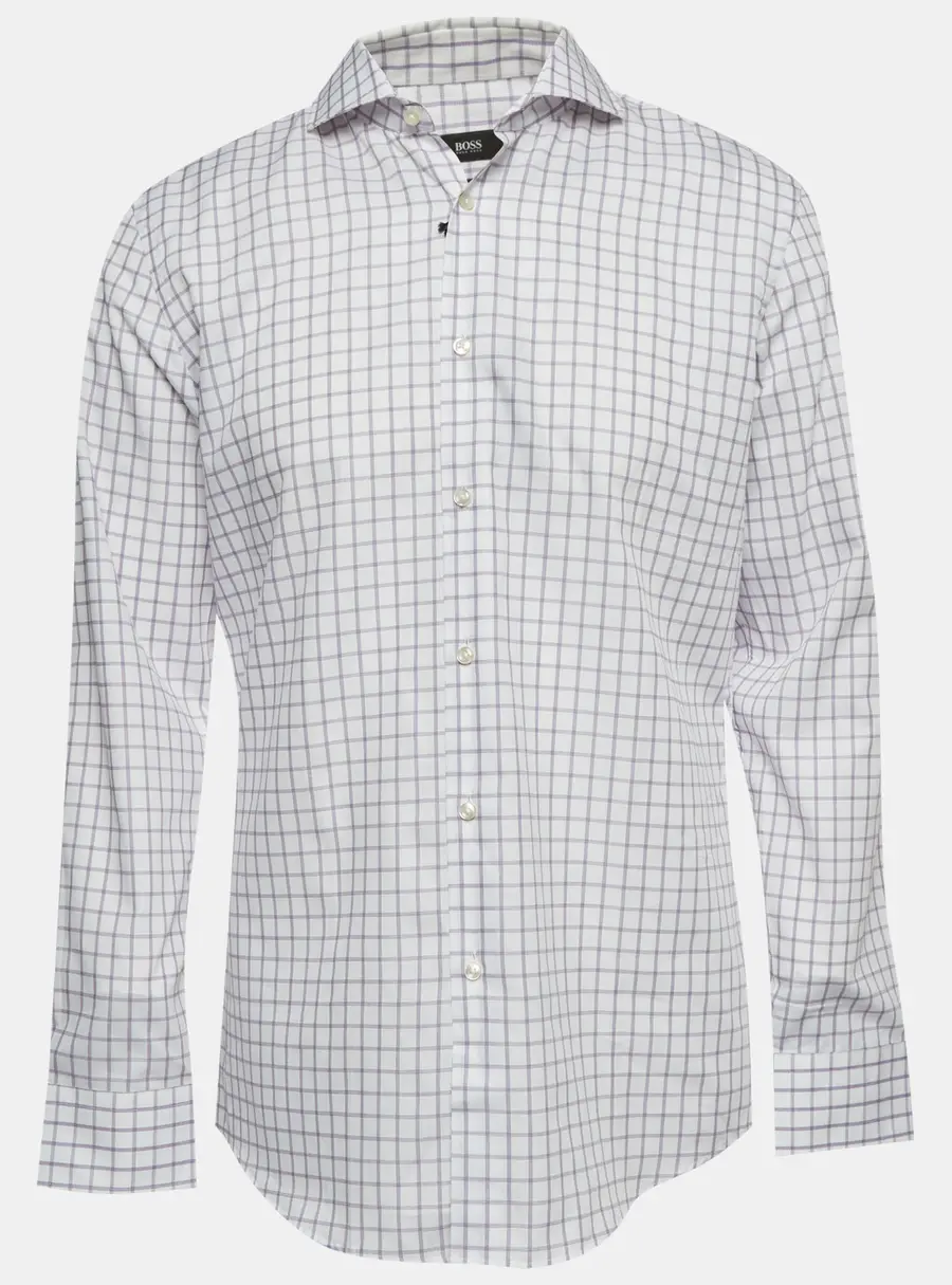Boss By Hugo Boss White/Purple Checked Cotton Slim Fit Jason Shirt XL