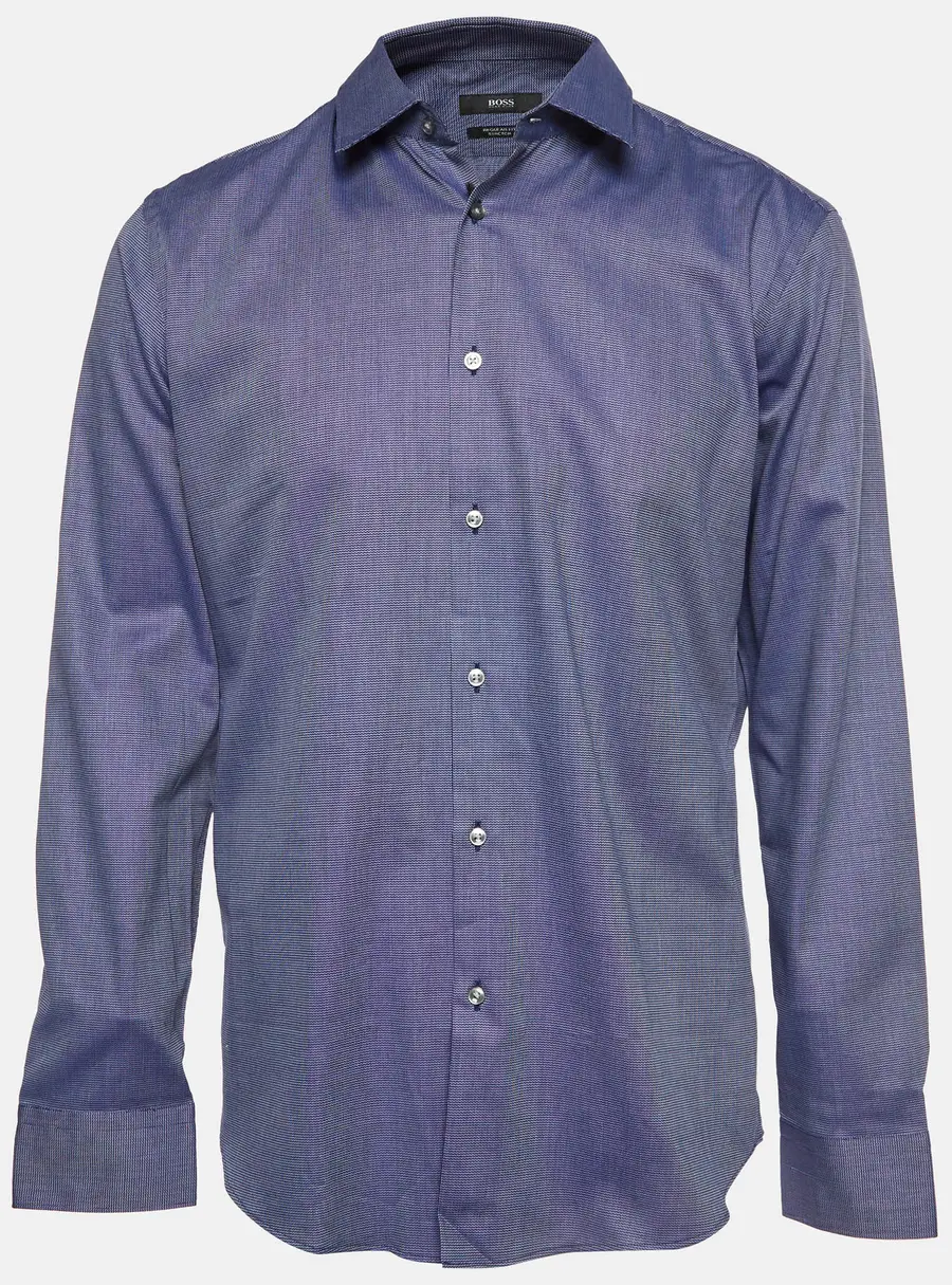 Boss By Hugo Boss Blue Cotton Regular Fit Eliott Shirt L