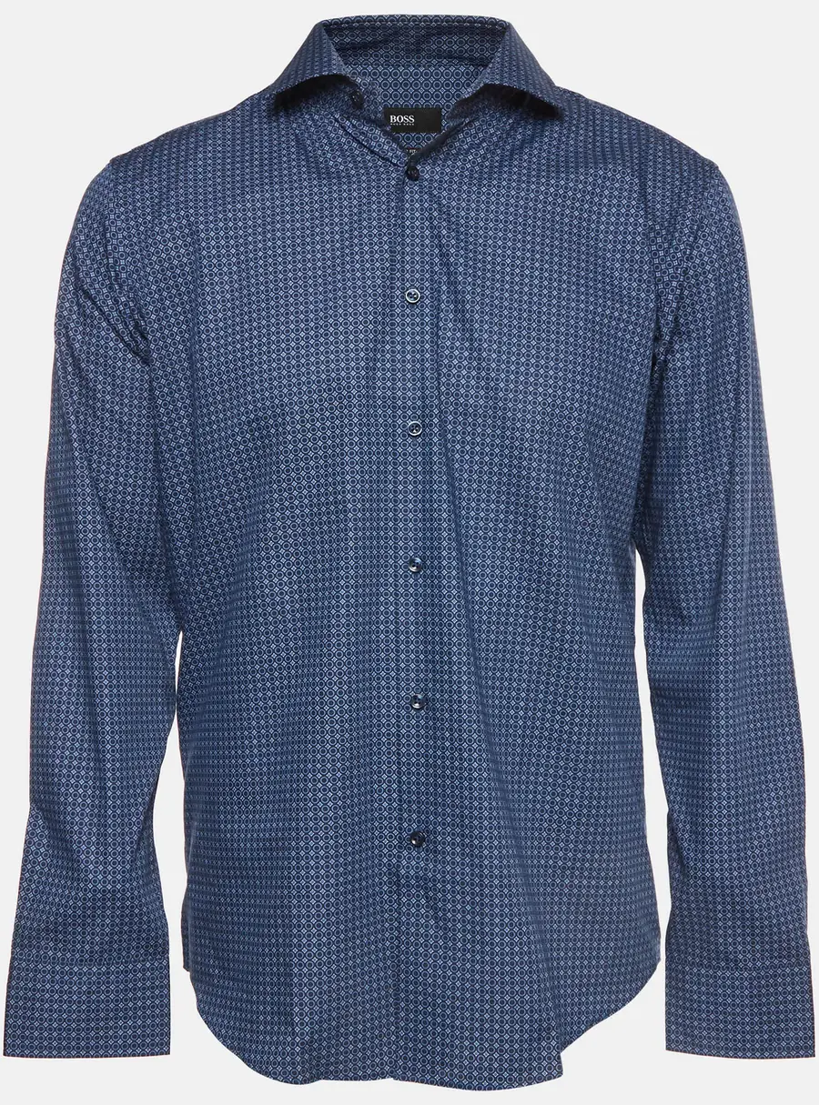 Boss By Hugo Boss Blue Geometric Print Poplin Gordon Shirt L