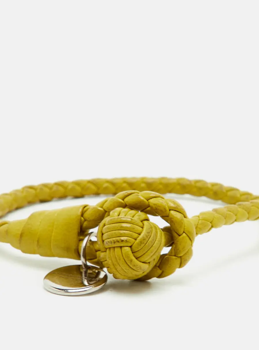 Bottega Veneta Intrecciato Yellow Knot Leather Silver Tone Bracelet