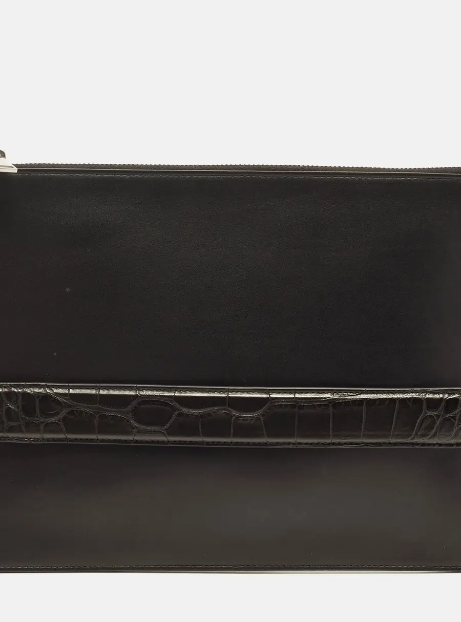 Bottega Veneta Black Leather and Alligator Flat Pouch
