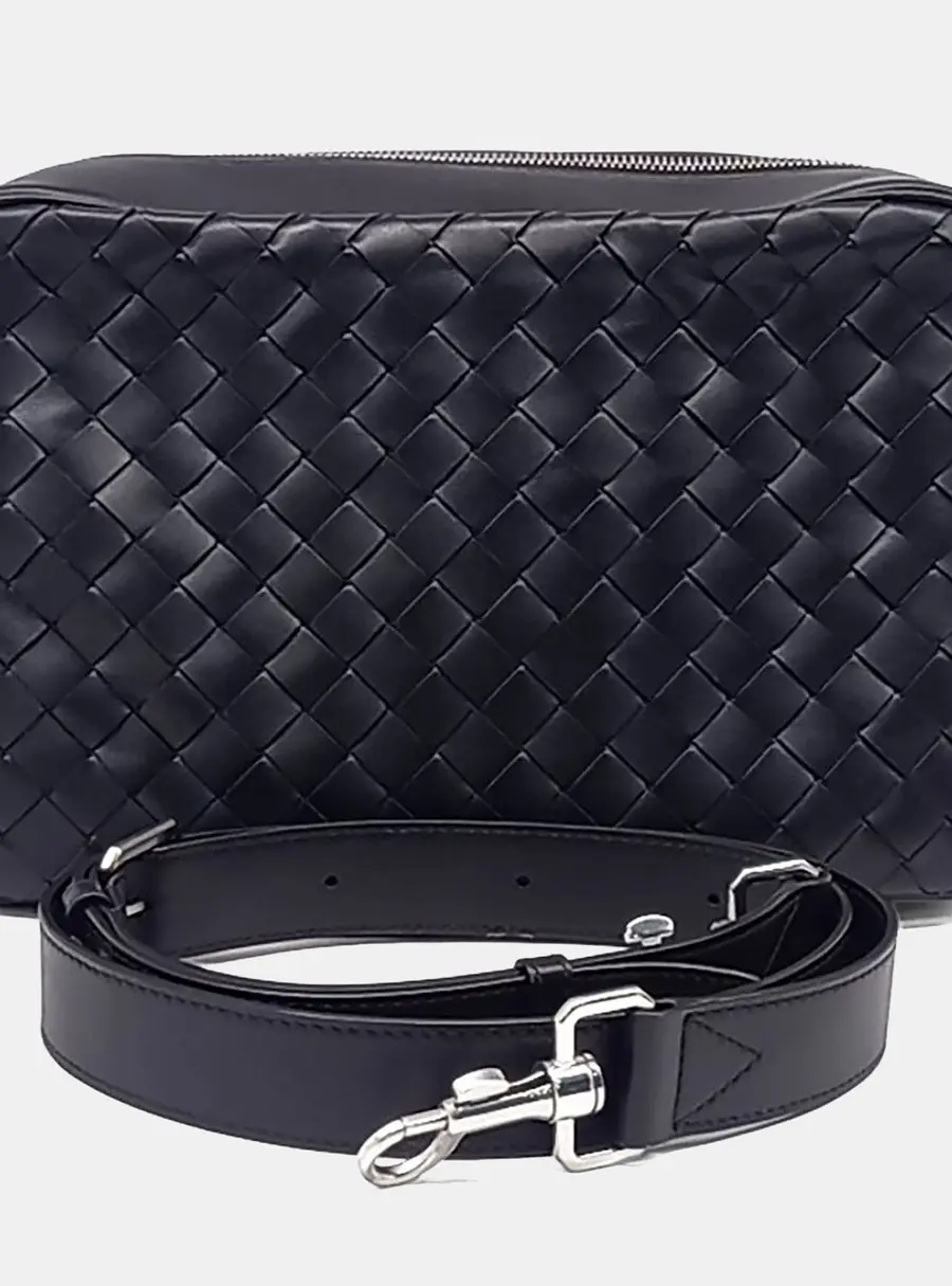 Bottega Veneta Black Leather Mesh Camera Bag