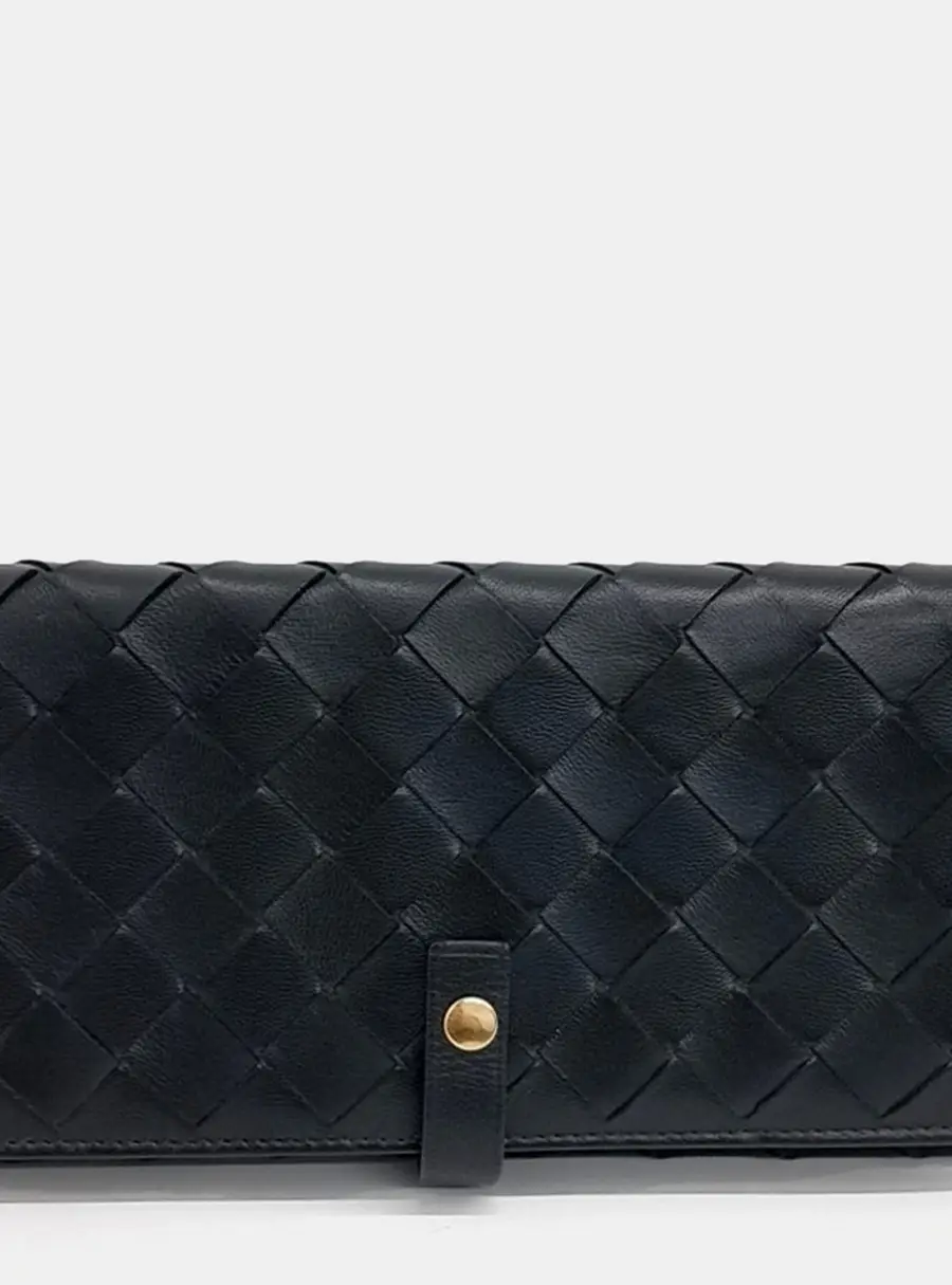 Bottega Veneta Long Black Leather Wallet Bag