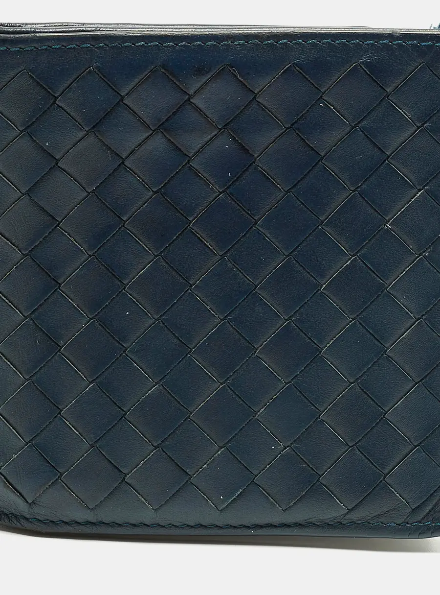 Bottega Veneta Navy Blue Intrecciato Leather Bifold Wallet