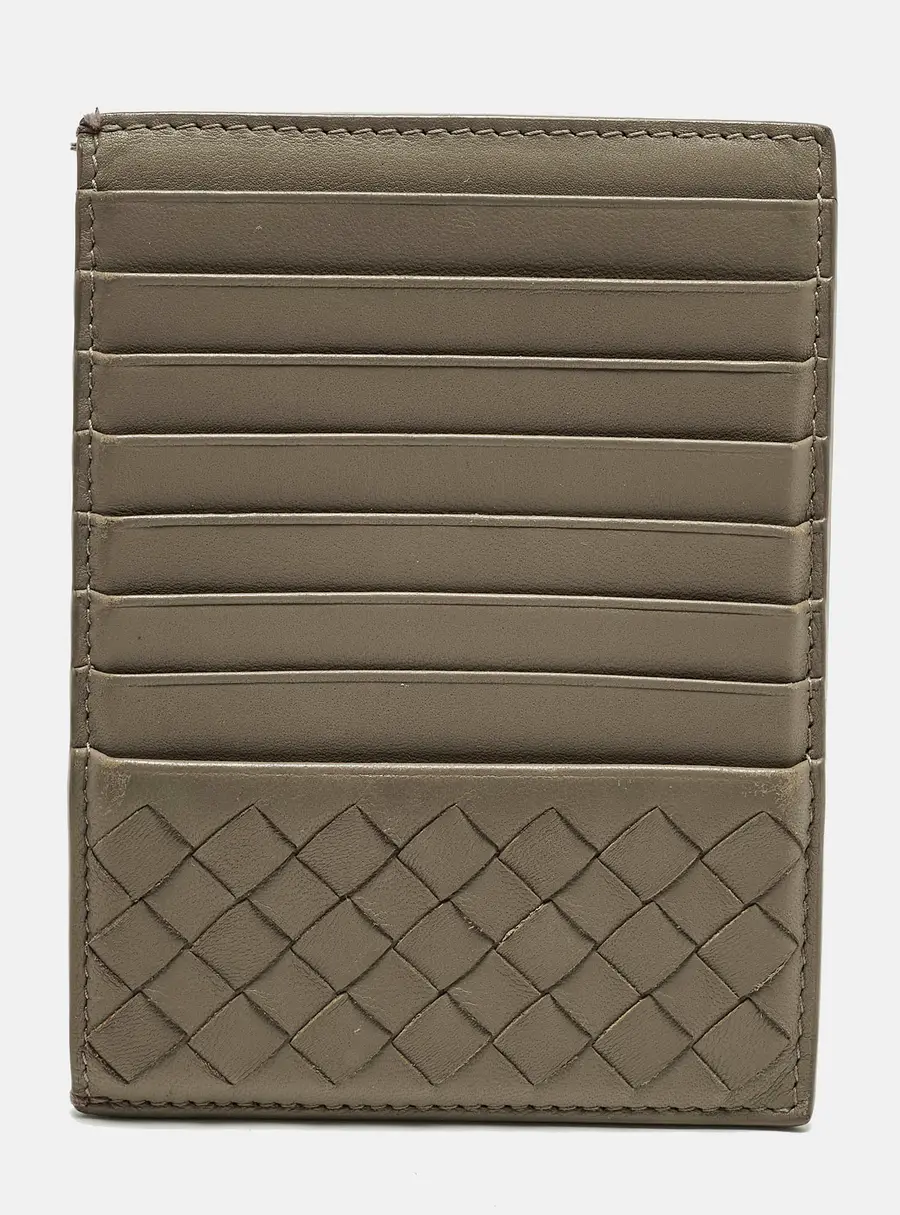 Bottega Veneta Beige Intrecciato Leather Zip Card Holder