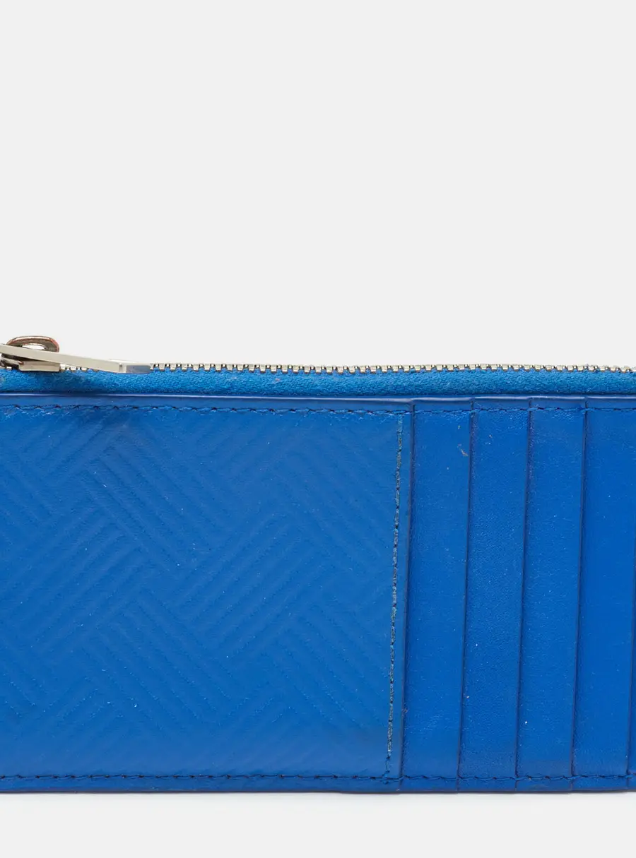 Bottega Veneta Blue Leather Zip Card Case