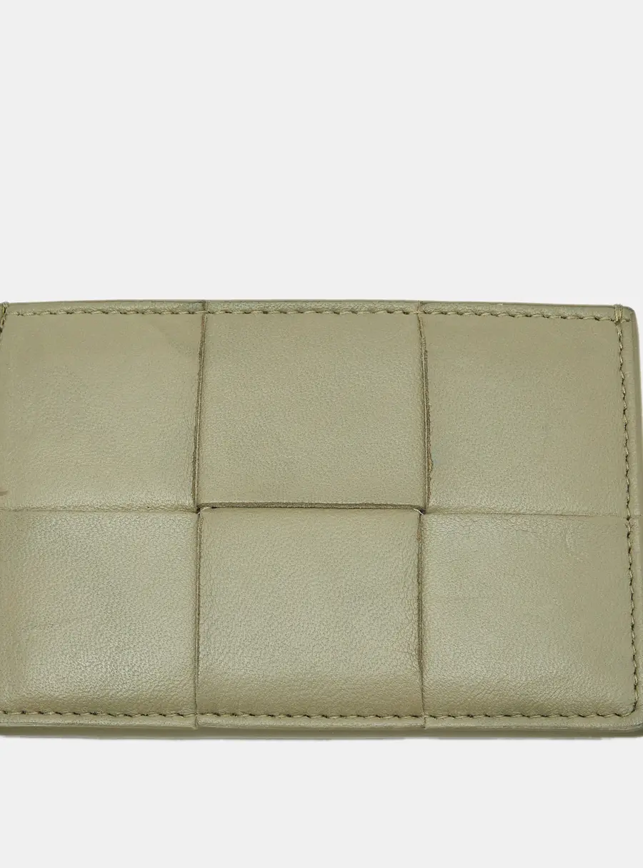 Bottega Veneta Cassette Green Intrecciato Leather Card Holder