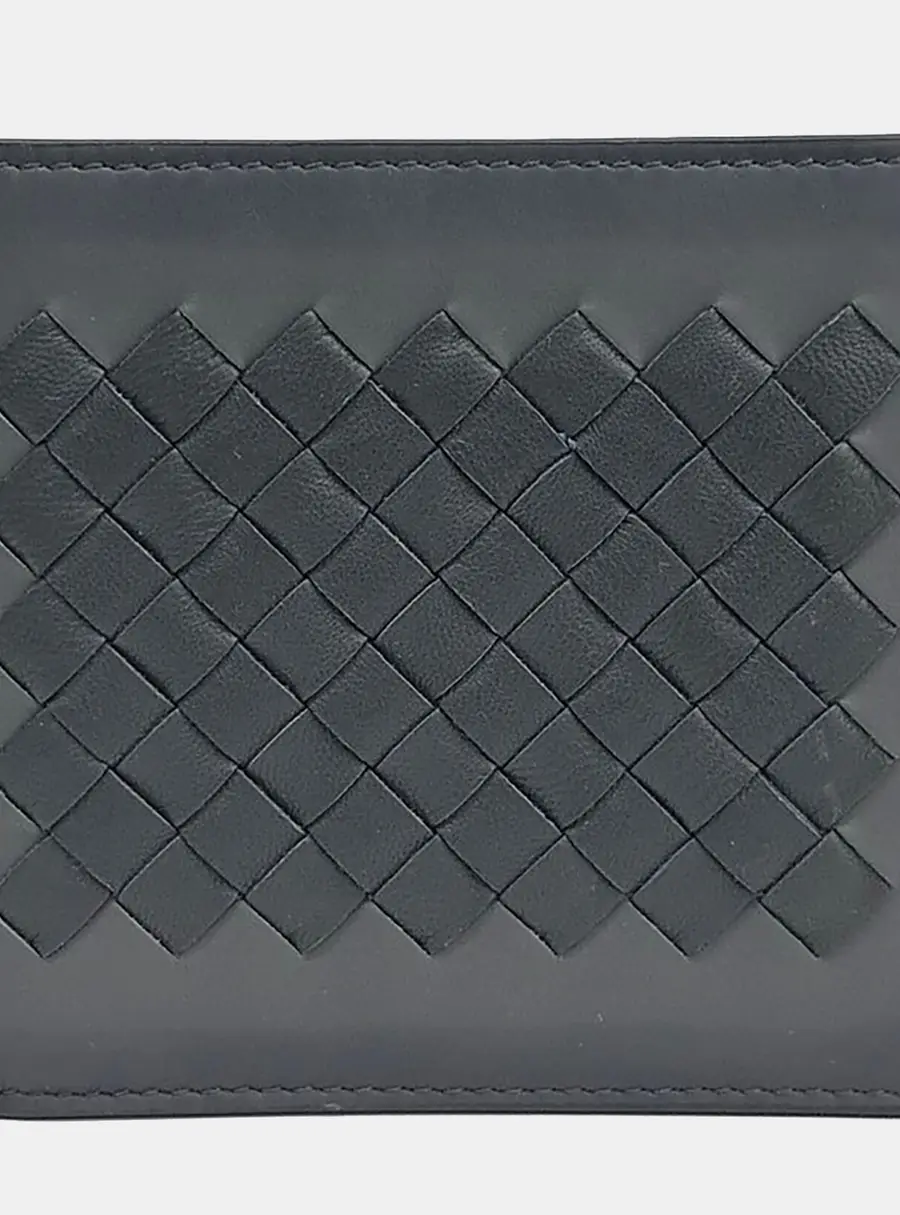 Bottega Veneta Bi-Fold Grey Intrecciato Nappa Leather Wallet Bag