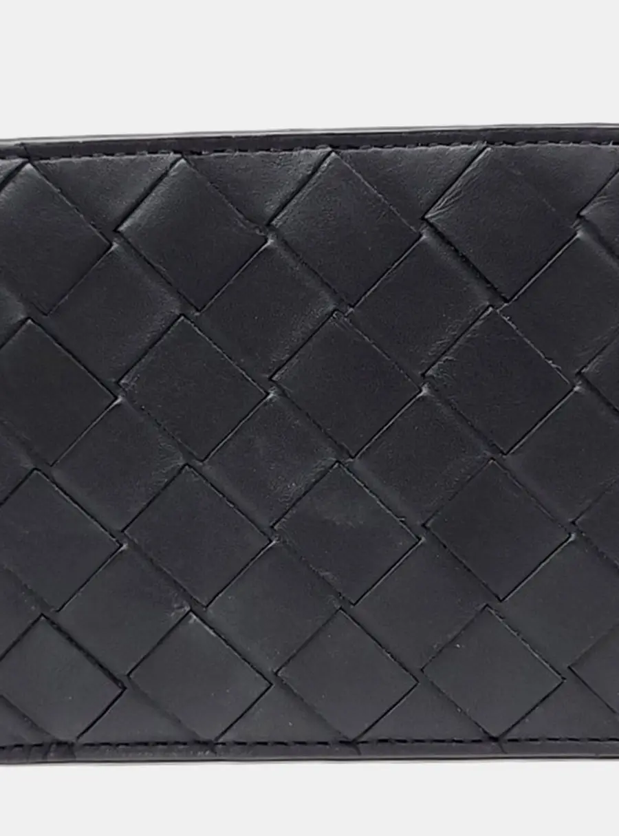 Bottega Veneta Intrecciato Bifold Wallet Black Lambskin Leather Wallet