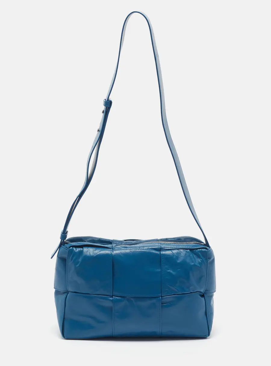 Bottega Veneta Acro Blue Leather Camera Bag