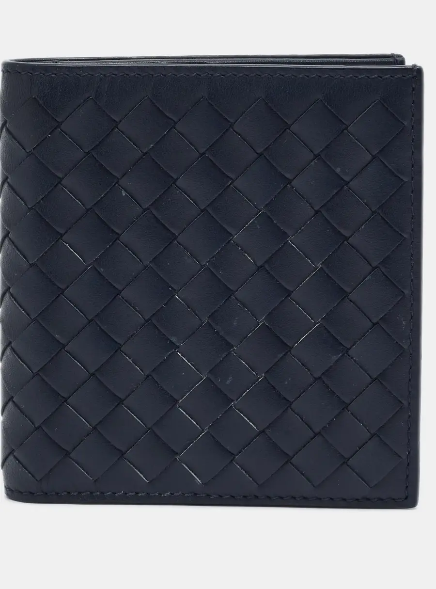 Bottega Veneta Navy Blue Intrecciato Leather Bifold Wallet