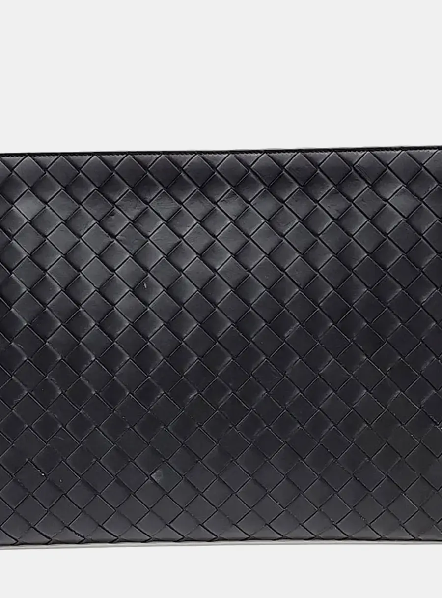 Bottega Veneta Intrecciato Black Leather Clutch Bag