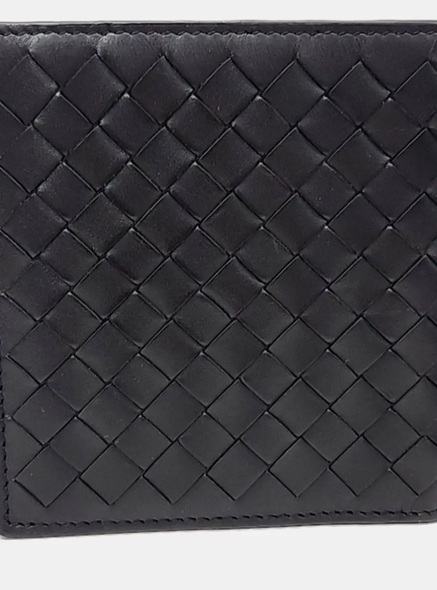 Bottega Veneta Bi-Fold Black Intrecciato Leather Wallet