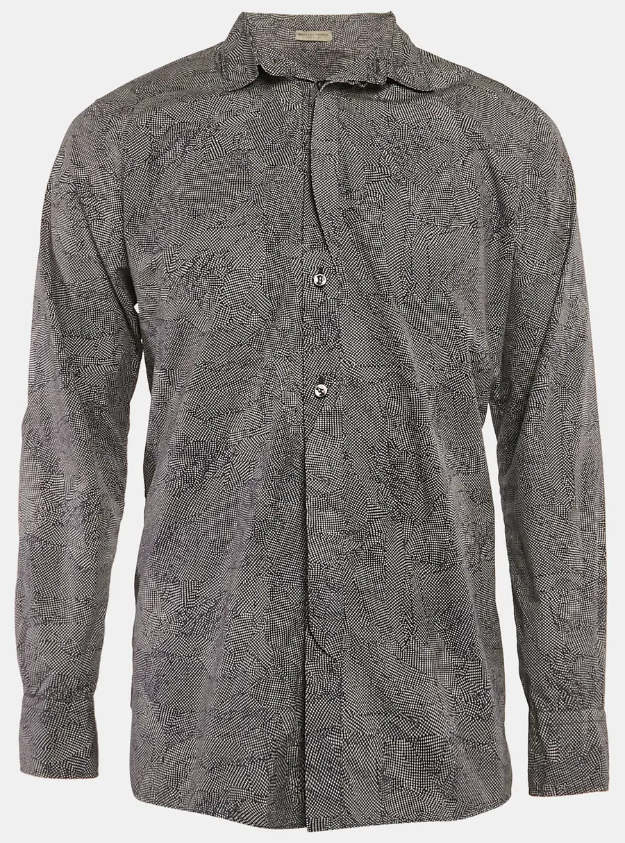 Bottega Veneta Navy Blue Printed Cotton Long Sleeve Shirt L