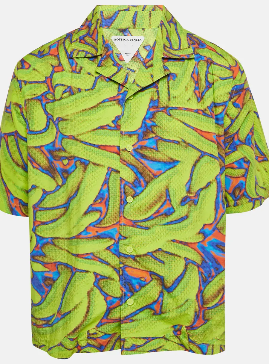 Bottega Veneta Neon Green Printed Synthetic Short Sleeve Shirt L