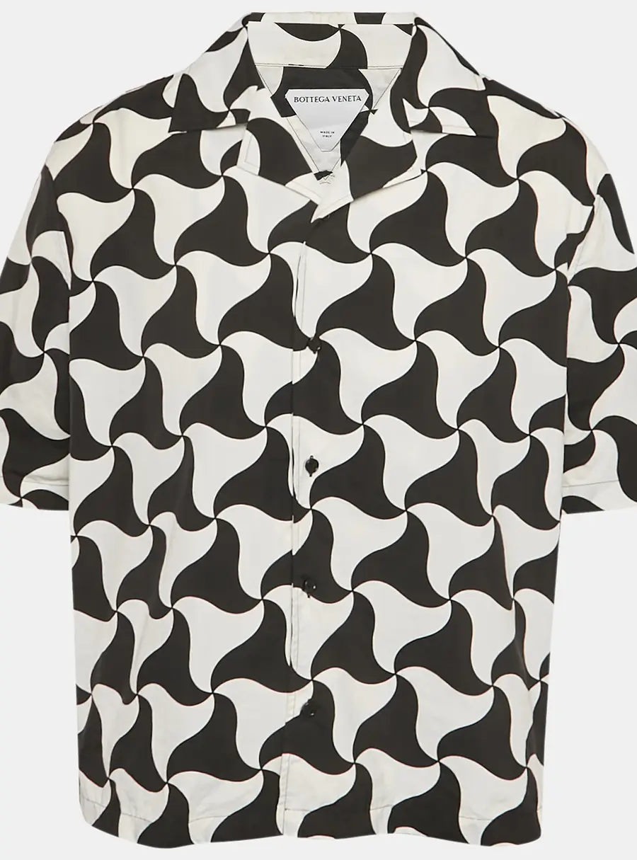 Bottega Veneta Monochrome Pattern Printed Synthetic Bowling Shirt L
