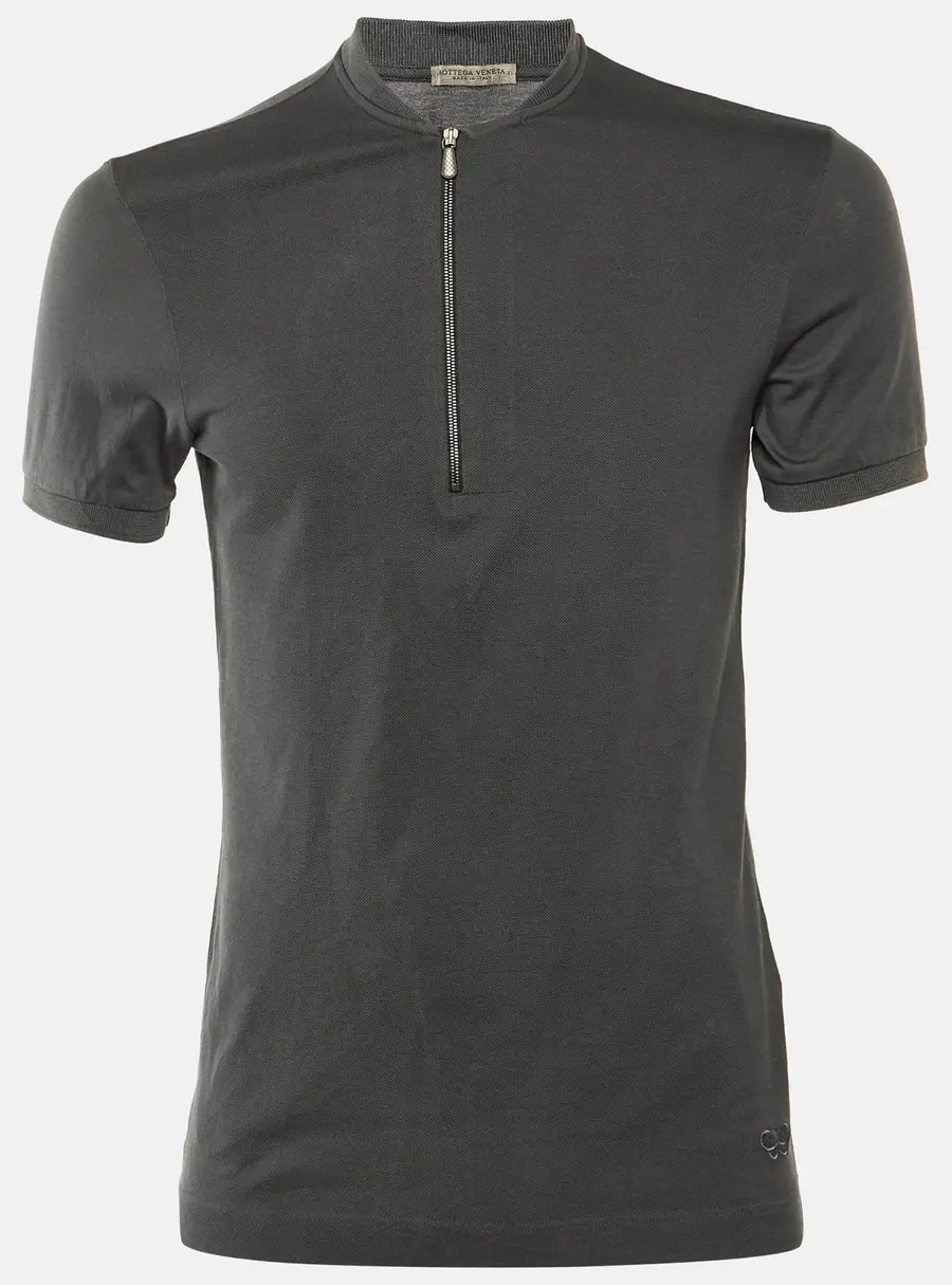 Bottega Veneta Grey Cotton Mandarin Collar T-Shirt S