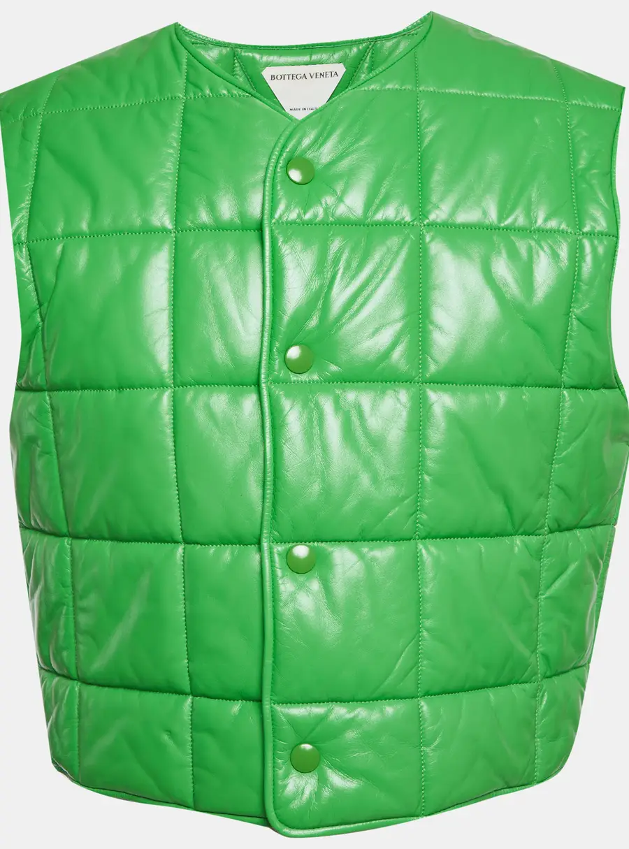 Bottega Veneta Blue Faux Leather Quilted Vest XS
