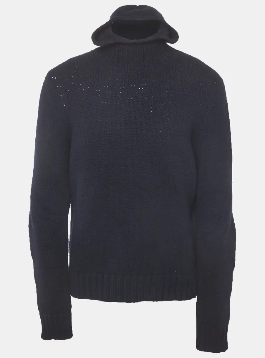 Bottega Veneta Navy Blue Wool Blend Hoodie Sweater L