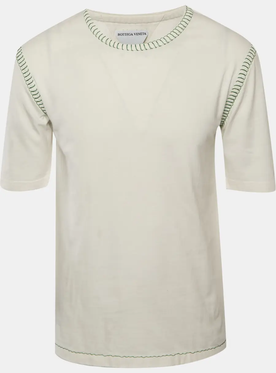 Bottega Veneta White Cotton Overlock Stitch Detail T-Shirt M