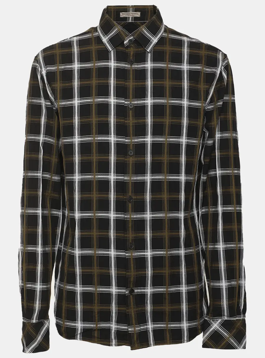 Bottega Veneta Tri Color Cotton Checkered Long Sleeve Shirt L