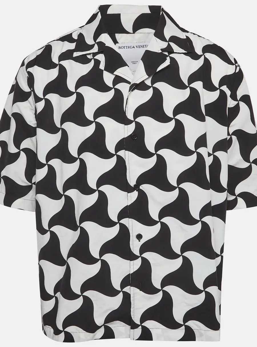 Bottega Veneta White/Black Wave Triangle Print Nylon Bowling Shirt L