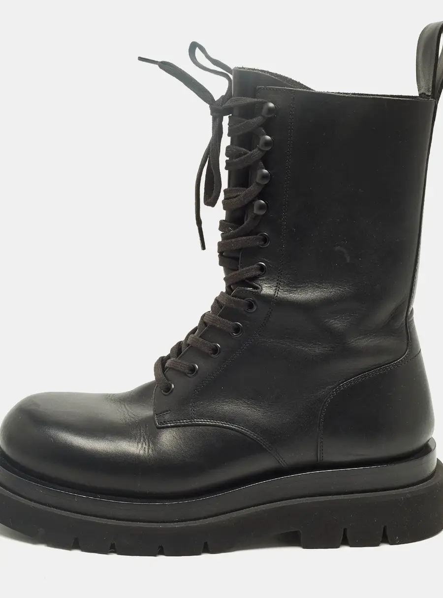 Bottega Veneta Size 41 Black Leather Combat Boots