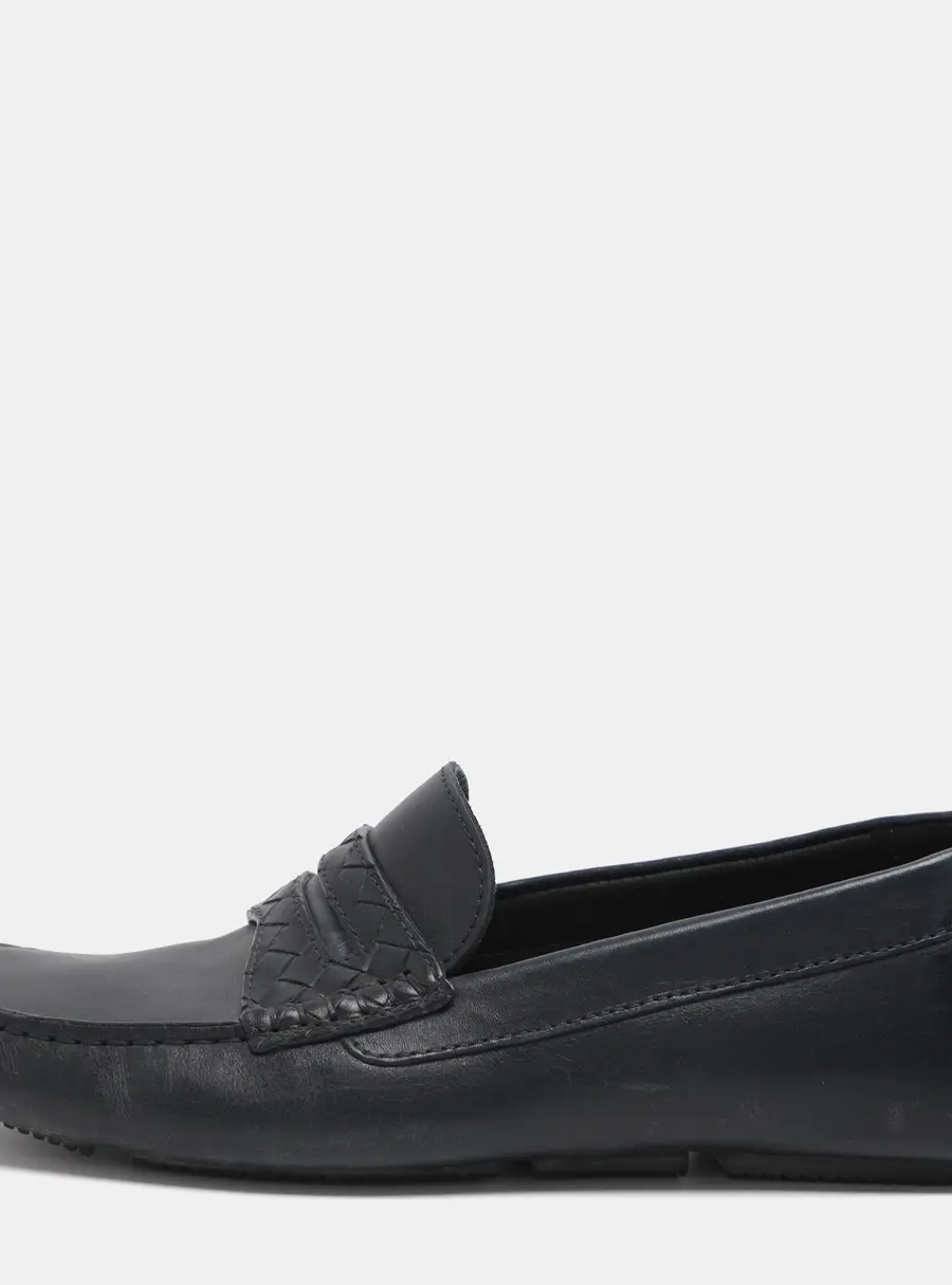Bottega Veneta Wave Driver Size 41.5 Navy Blue Leather Penny Loafers