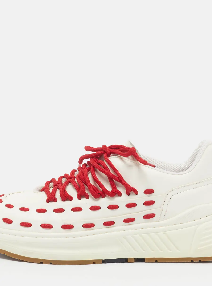 Bottega Veneta Speedster Size 41 White/Red Leather Lace Up Sneakers