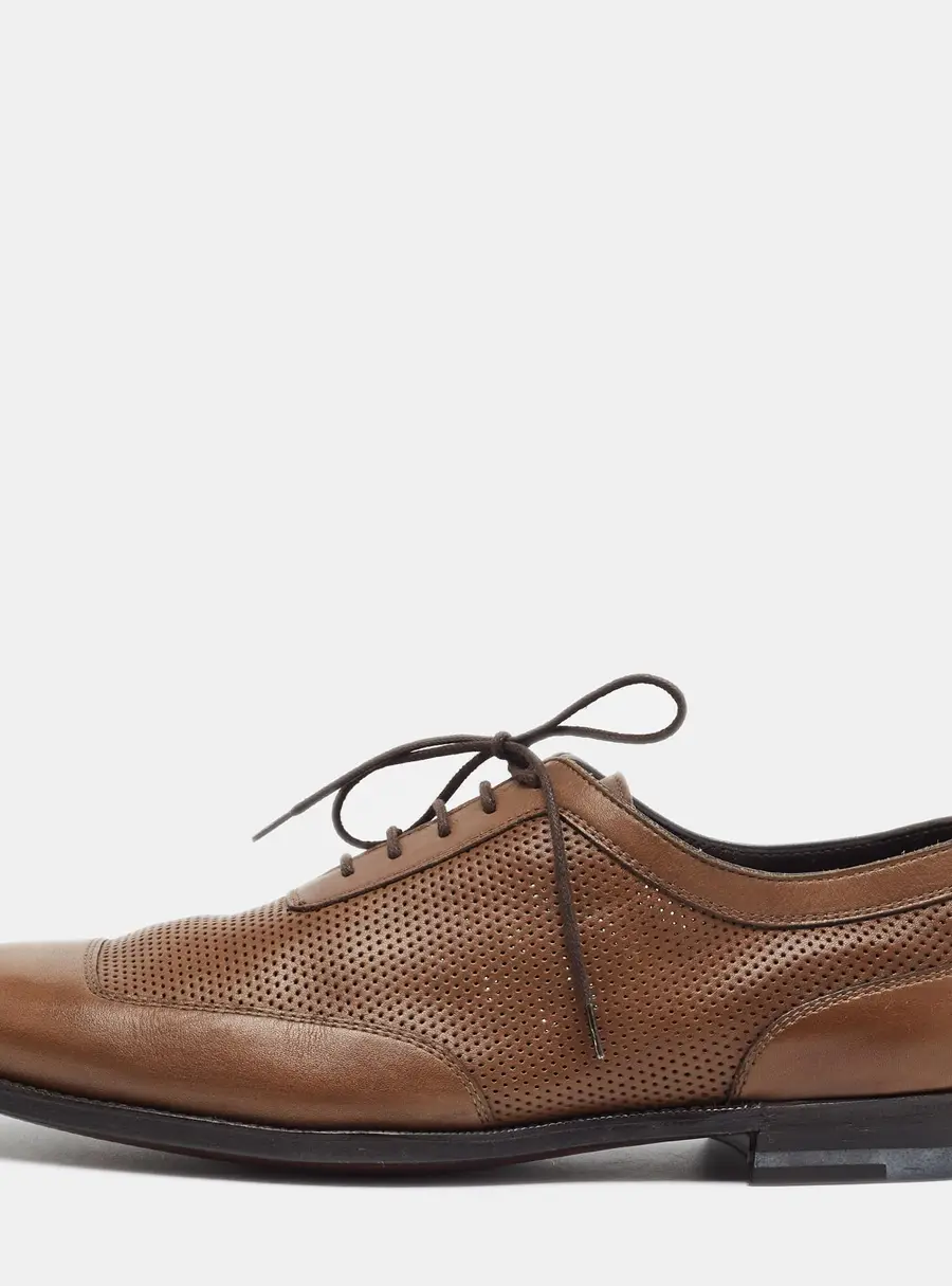 Bottega Veneta Size 40.5 Brown Perforated Leather Lace Up Oxford