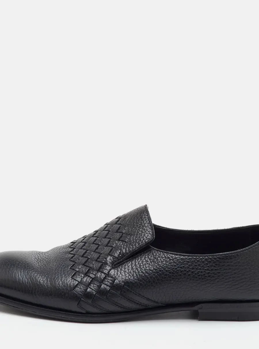 Bottega Veneta Intrecciato Size 42.5 Black Leather Slip On Loafers