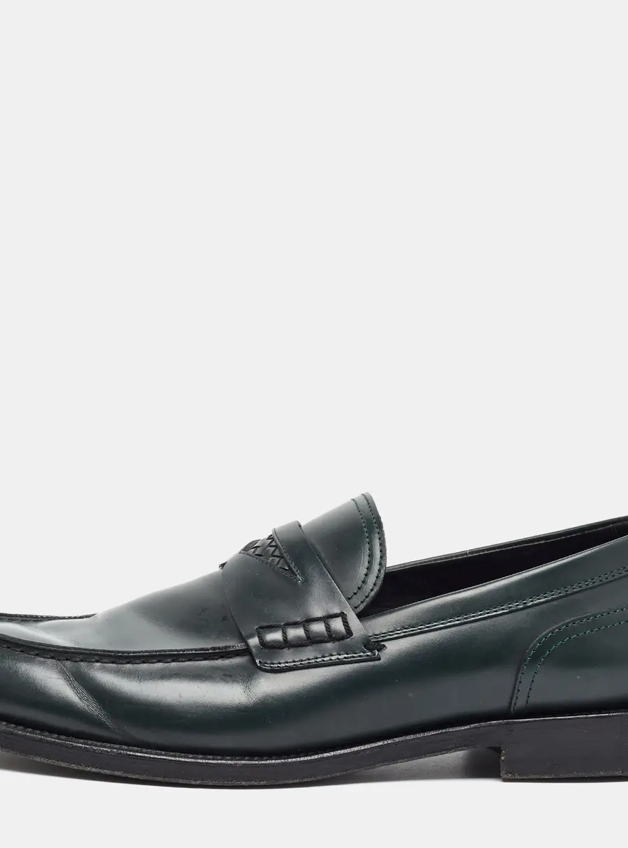 Bottega Veneta Size 45 Dark Green Leather Penny Loafers