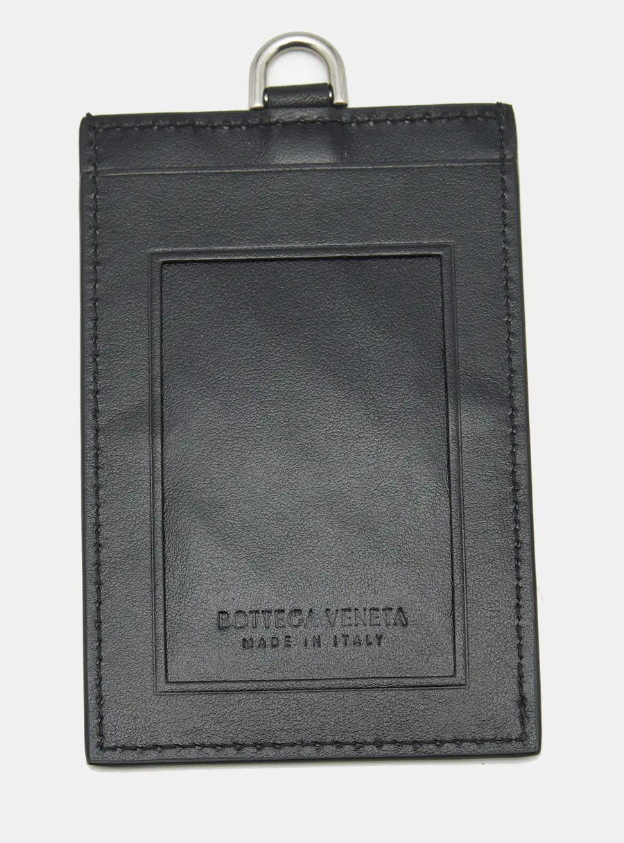 Bottega Veneta Luggage Tag Black Intrecciato Leather
