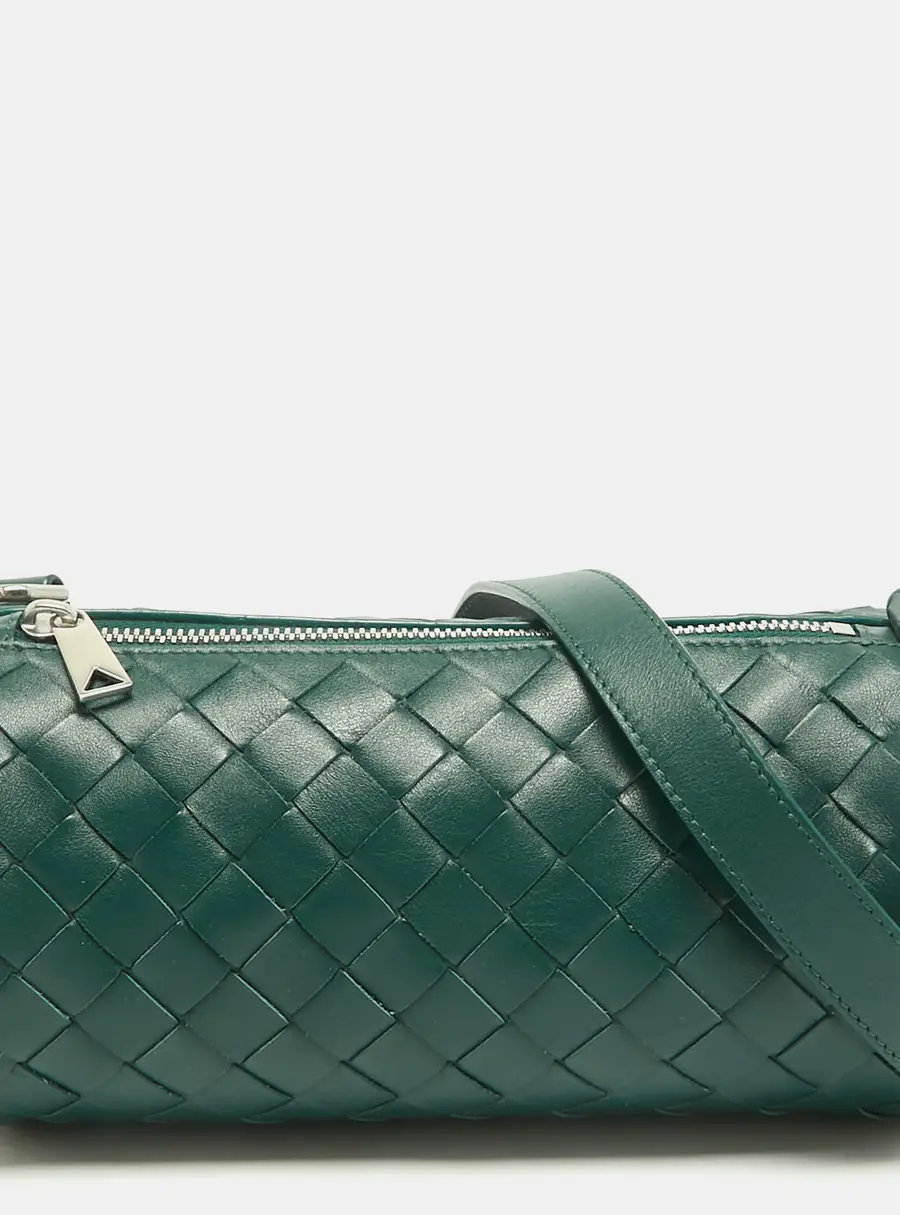 Bottega Veneta Barrel Mini Green Intrecciato Leather Crossbody Bag