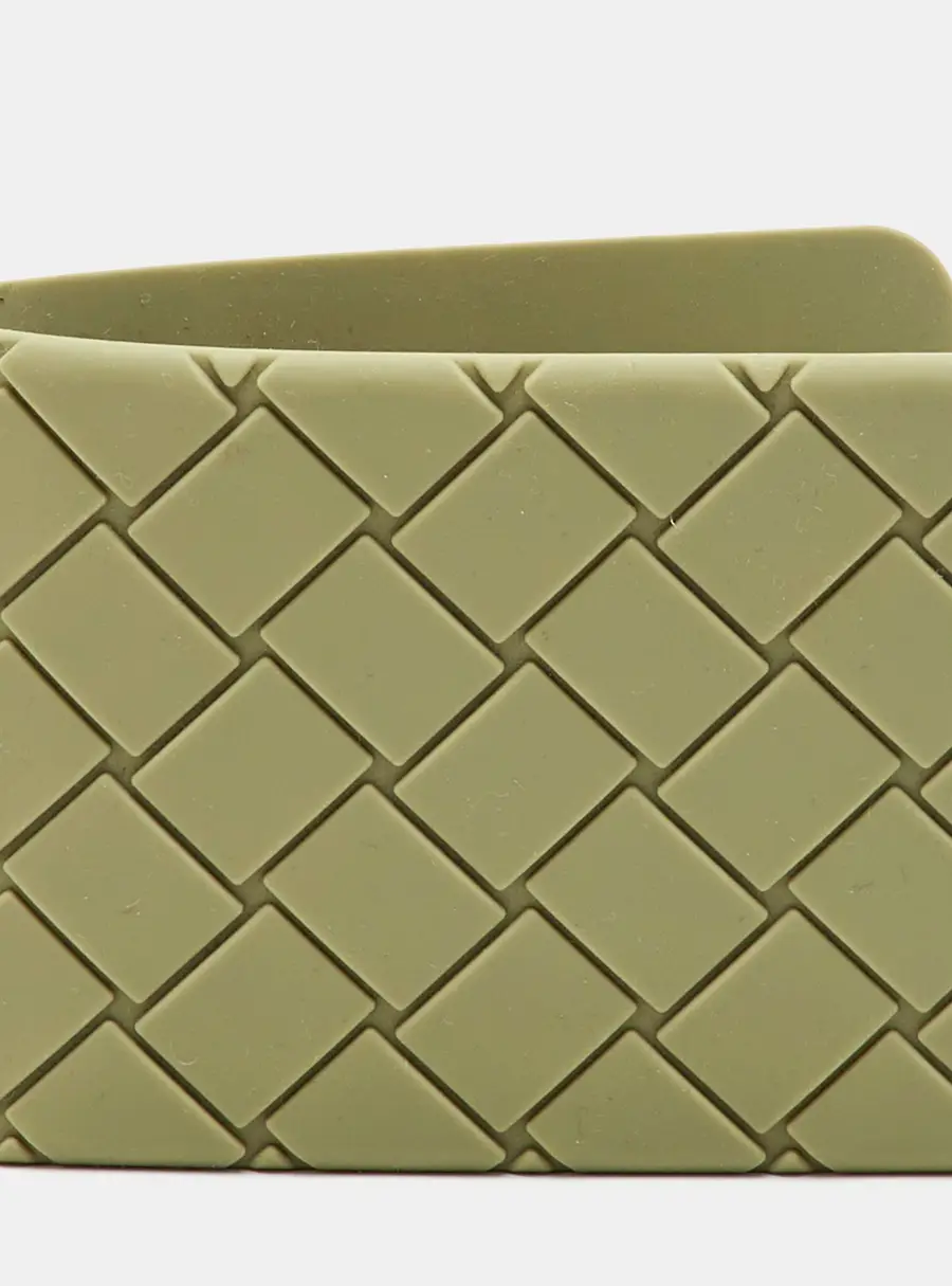 Bottega Veneta Sage Green Intreccio Rubber Flap Bifold Wallet