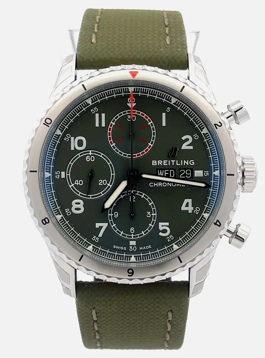 Breitling Aviator 8 Chronograph 43 Curtiss Warhawk A133161A1L1X2 Automatic Chronograph Green Dial Stainless Steel Men's Wristwatch 43mm