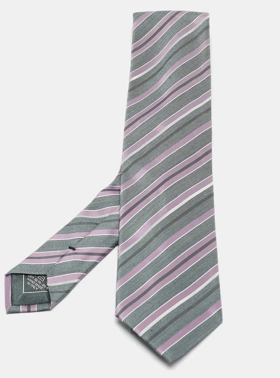 Brioni Grey/Purple Diagonal Striped Silk Classic Tie