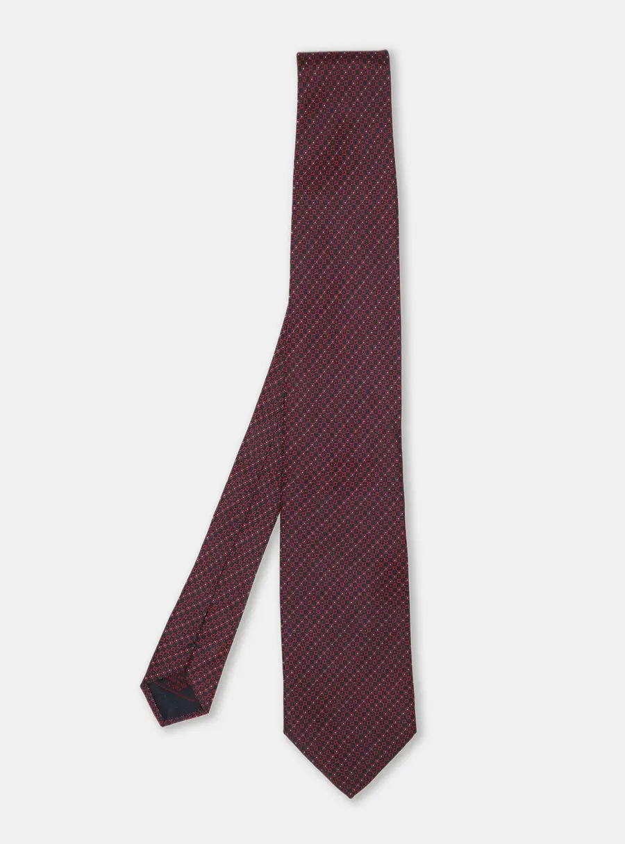 Brioni Red/Navy Micro Diamond Motif Silk Tie